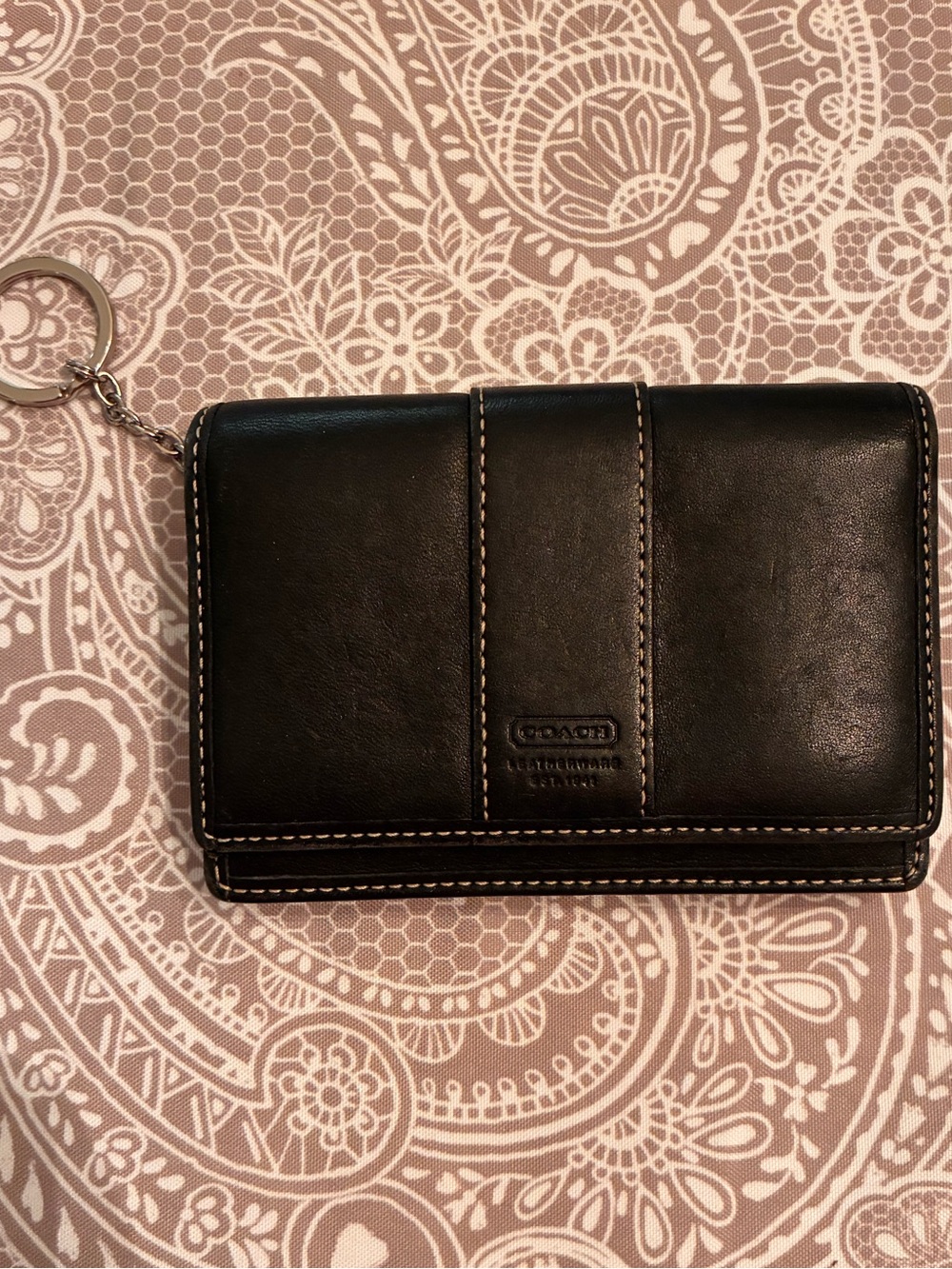 Coach Black Leather Card Wallet with Key Ring